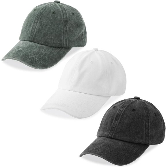 Men's White Green Black 3 Pack Plain Cotton Retro Adjustable Baseball Hat Cap - Picture 1 of 7